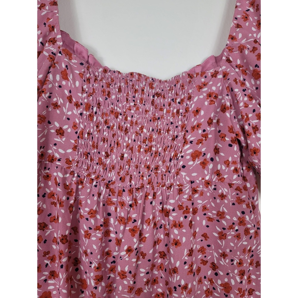 Trixxi Sz XL pink ditsy floral print puff sleeve Smocked mini dress Junior's - Picture 8 of 16